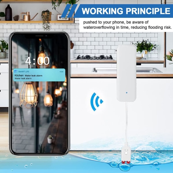 2 stk. vandlækagealarm, vandlækagesensor oversvømmelsesdetektor vandalarm trådløs vanddetektor med 60DB alarmlyd, push-besked til Smart/Sma