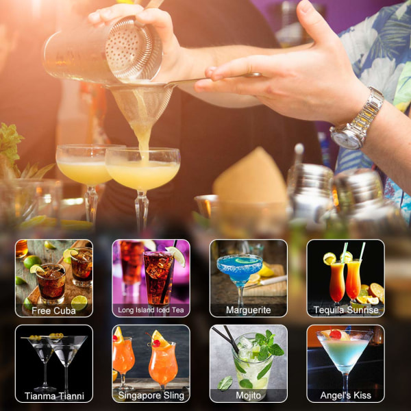 Cocktailshakersett, 23-delt Boston bartendersett i rustfritt stål med akrylstativ og oppskriftshefte for cocktailer, profesjonelle barverktøy for drink M