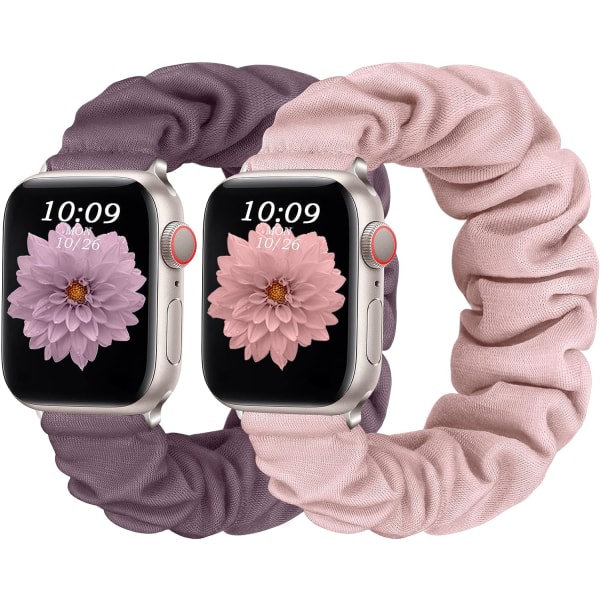 2-pack elastiska justerbara remmar kompatibla med Apple Watch-rem 38mm 40mm 41mm, söt tryckt scrunchie-rem för iwatch Series 8 7 6 5 4 3 2 1 SE