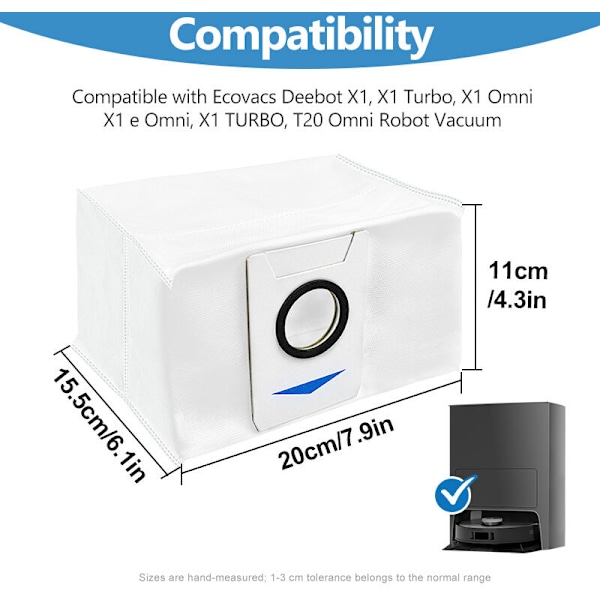 4-pak støvsugerposer til Ecovacs Deebot X1 Omni / X1 e Omni / T20 Omni støvsugerstation, 3L stor kapacitet, reservedele