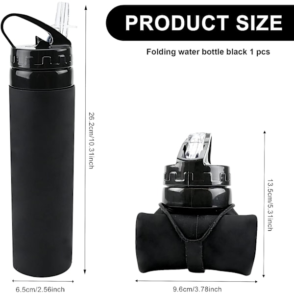 Hopfällbar Silikon Vattenflaska 600ml Hopfällbar Vattenflaska Läckagesäker BPA-fri Silikon Sport Vattenflaska Ultralätt Rullbar Hopfällbar Wat