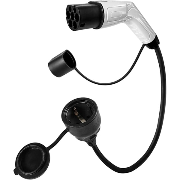 Type 2 til Schuko Adapter - Elektrisk Bil Opladningsstik - 16A, 3.5kW, 0.5m, 230V - Til EV, Elektrisk Scooter, Motorcykel, Kun til Ladestation og