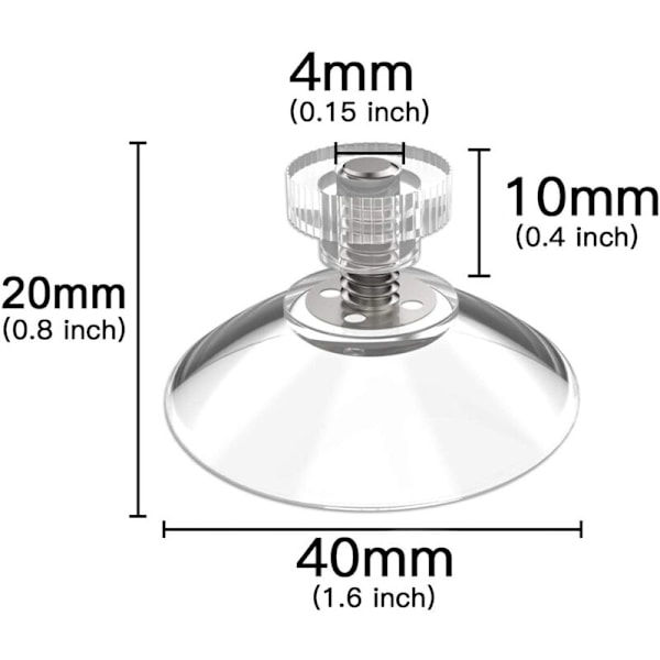 DIYEXPERT 8 x Sugproppar 40 mm med M4x10mm M4x10mm med transparenta vingmuttrar - Tillverkad i Tyskland