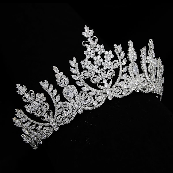 Bryllupshårpynt, prinsessekrone, bryllupshodeplagg, zirkonkrone, sølv