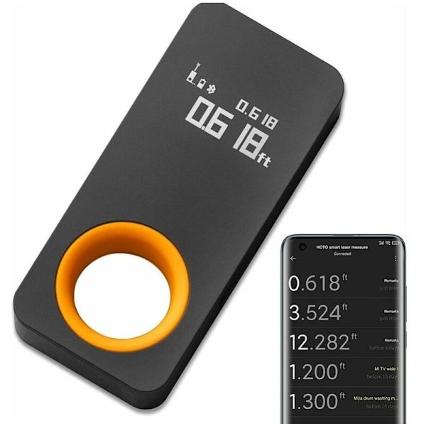 30ft laser afstandsmåler (73x33.2mm), mini digital laser bærbar, præcision ± 2mm, bluetooth, OLED display, mål længden
