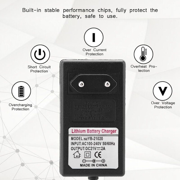 AC 100-240V DC 21V 2A Sikker Opladnings Strømadapter til Lithium-ion Batteri EU Stik Udskiftning