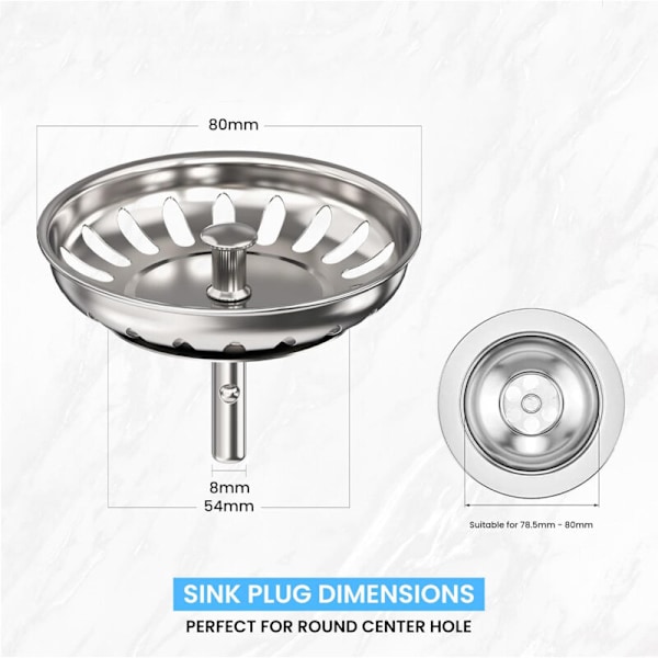 80mm Diskbänksavloppssil - Universal Rostfri Stålsil, Pop-Up Korgpropp, 32 & 25mm Stift - Diskmaskinssäker, Ingen Täppning & Inget Överflöde