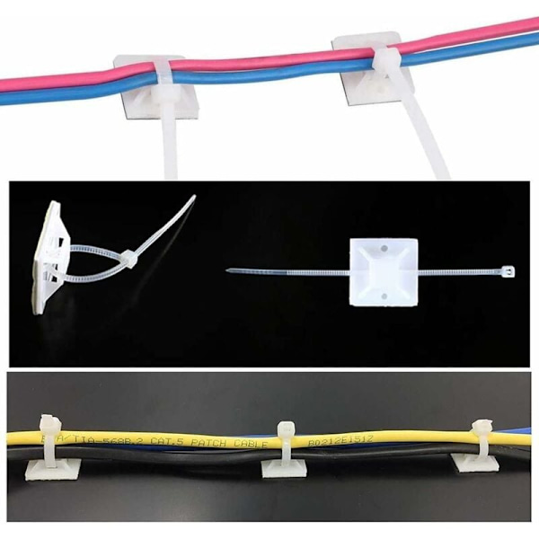 Kabelbinderssett, Betterlife 100 stk. kabelbindere hvite kabelbindere med selvklebende holdere Slangeklemme Base Supports for Computer Electrical Wire Factory Gar
