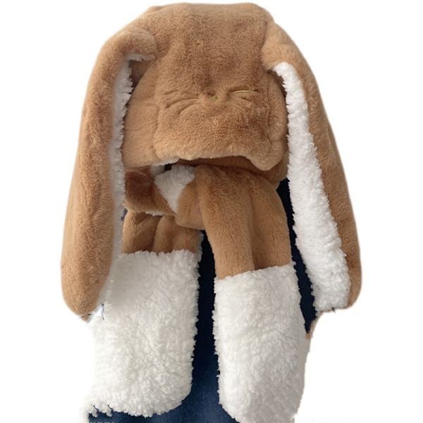 Dam söt kaninöron plysch mössa utomhus fluffig kaninhatt halsduk set inomhus varm tjocknad ull djurhuva (tillgänglig för 12 år - vuxen)