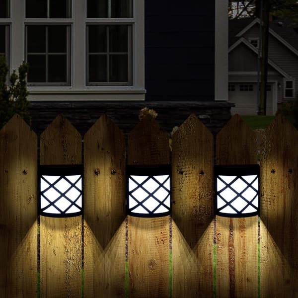 Solcelle gjerdelys, 3-pak solcelle vegglys, vanntett 6 LED solcelle dekklys