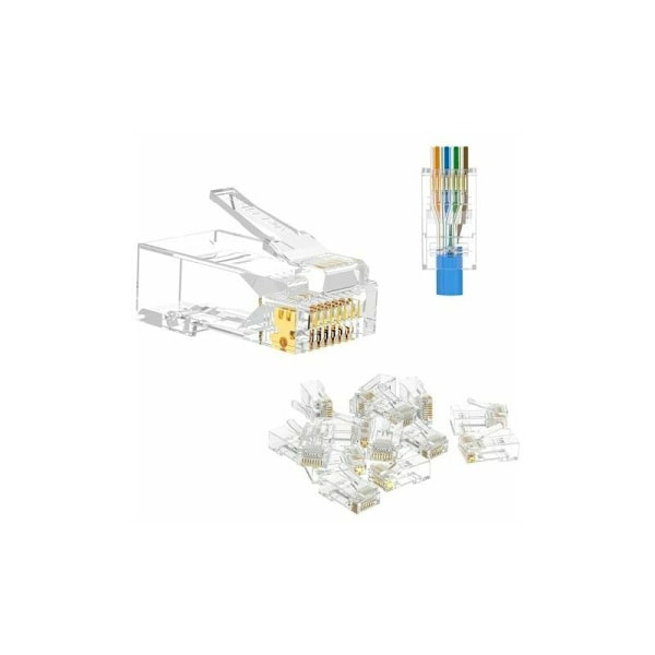 Pakke med 100 RJ45 8P8C Cat6 Cat5e Pass-through kontakt modulær Ethernet-plugg 50u belagt