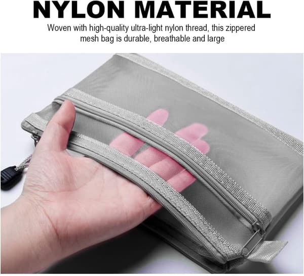 3 stk blyantpose A6 glidelåsposer mesh oppbevaringspose for nylonblyanter grå