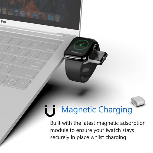 Bærbar Apple Watch-oplader, trådløs magnetisk rejseoplader til Apple Watch med USB A- og USB C-stik