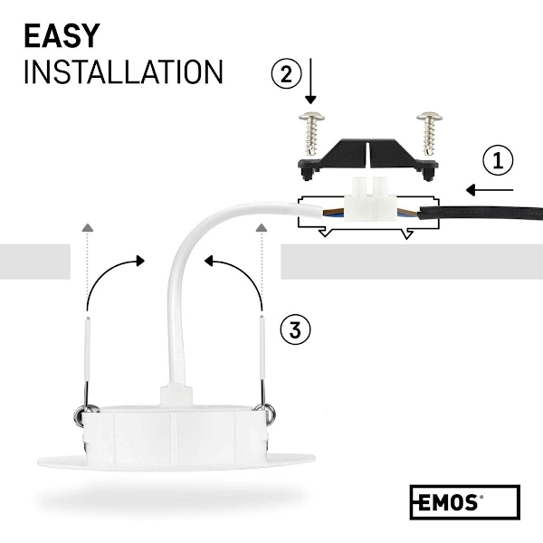 Set med 1 extra platta runda LED-strålkastare 5 watt (5W) / 450 lumen, vit exklusiv infälld LED-strålkastare - 50° justerbar taklampa LED neutral