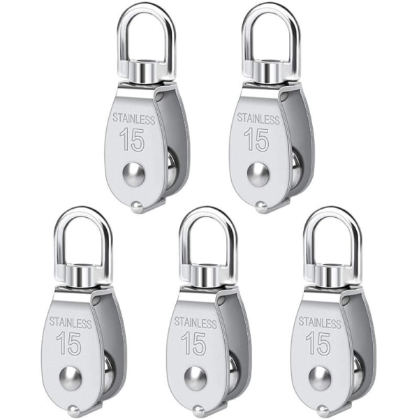 5 Pieces 15mm Single Pulley Stainless Steel Pulley Lifting Pulley Pulley Capacity 35kg - Silver