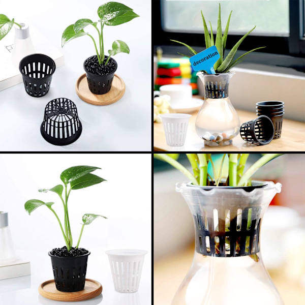 Istutusverkko Ruukkuverkko Muovi Puutarhaverkko Kuppi Ruukut Kori Hydroponics Puutarha Parveke Istutus 50 Kpl (25 Musta, 25 Valkoinen)