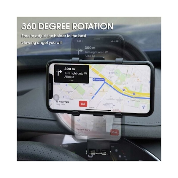 360-graders rotasjon BIL Telefonholder, Dashbordmontering Klar Takmontering Biltelefonholder for GPS og smarttelefoner fra 4 til 7 tommer