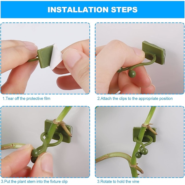 100 st klätterväxtstöd clips, självhäftande växtclips, gröna vinväggfästen, väggfixare, stöd krok clips