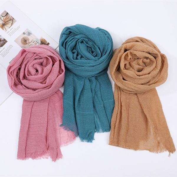 Ny plisserad damhalsduk sjal, enfärgad bomullsscarf 3-delad scarf set, lämplig för alla årstider.