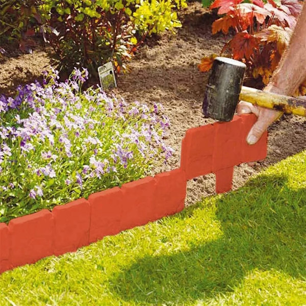 10 stk Grå Kantinger for Hage Plastgresskant Hage Imitasjon Stein Kant Gjerde for Hageplante Blomsterbed Kant