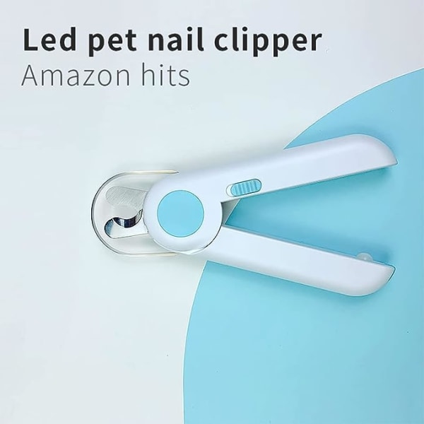 (Sininen) Lemmikkien kynsileikkurit LED-valolla, ammattimainen roiskesuoja