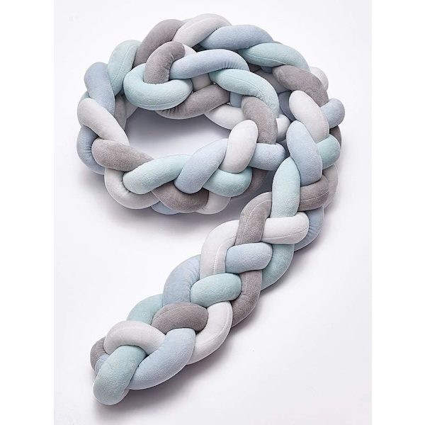 Sängskydd Baby sängskydd, 4-strängad flätad repkudde, vit, grå, ljusblå, ljusgrön, 2,2m