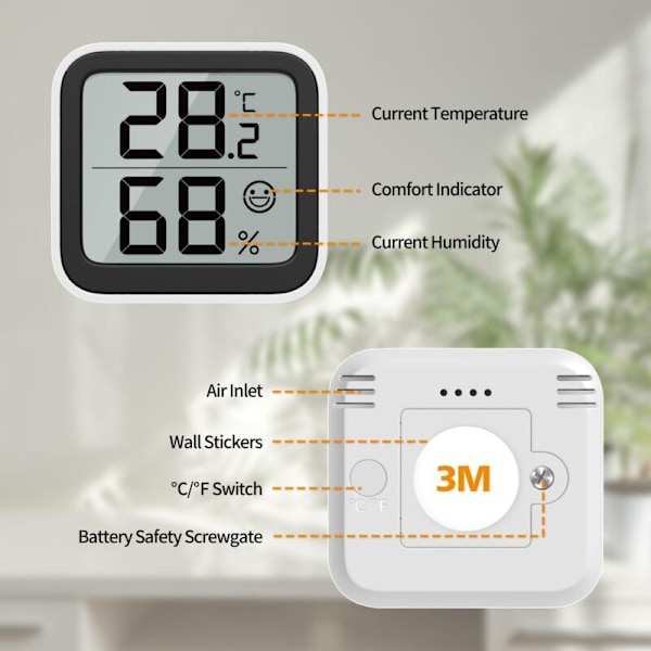 Mini hygrometer för inomhusbruk, luftfuktighetsmätare med ansiktsindikator, ansiktsikon ℃/℉, omkopplare för babyrum
