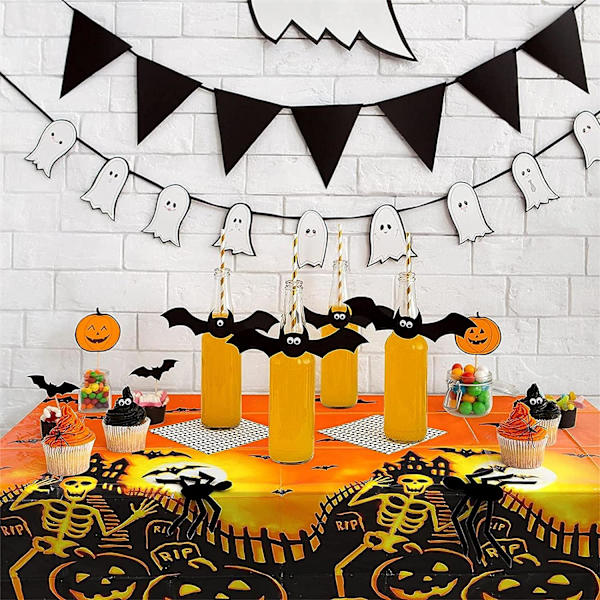 Halloween-duk, 137X274cm duk Halloween-dekorasjon, skummel gresskar-duk, rektangulær duk, Halloween-skjelettduk, Wat