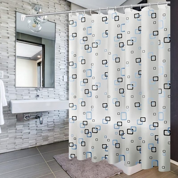 Bruseforhæng, 200x200cm, bruseforhængsforing med kroge og krøller, anti-mug, anti-bakteriel, vandtæt og vaskbar, egnet til badeværelse