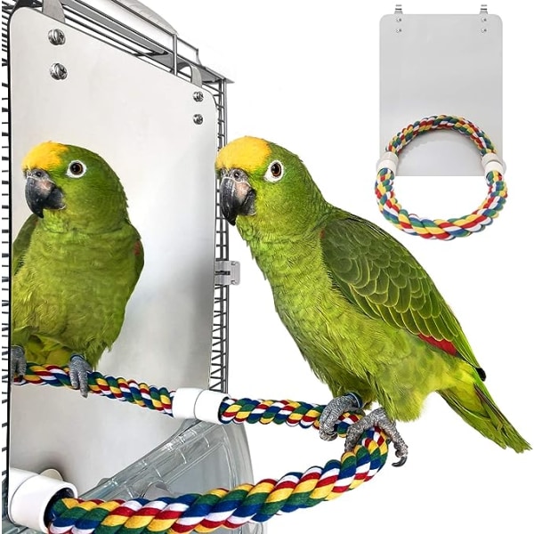 7 tums fågelspegel med rep abborre papegoja spegel bur fågelleksak sw