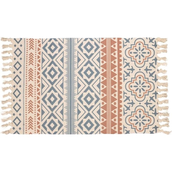 Inomhus- & utomhusmatta, bohemisk bomullsmatta med fransar, liten handvävd matta för sovrum vardagsrum, modern designmatta för hemmet, 60x90 cm