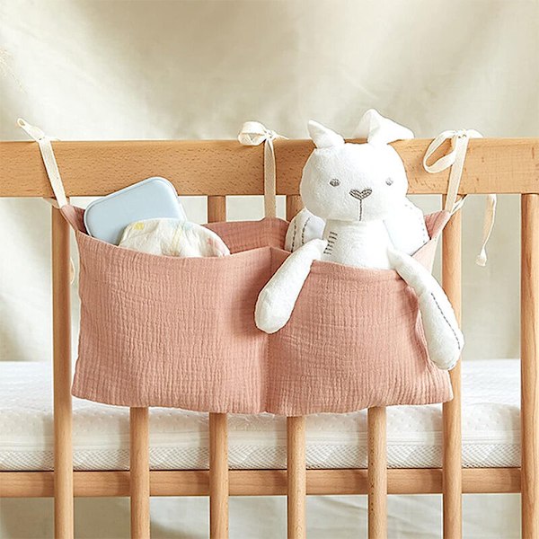 1-delt hængende organizer (pink) ， Hængende opbevaring til babyseng ， Babysengs-organizer, Hængende babyseng til børneseng, opbevaring