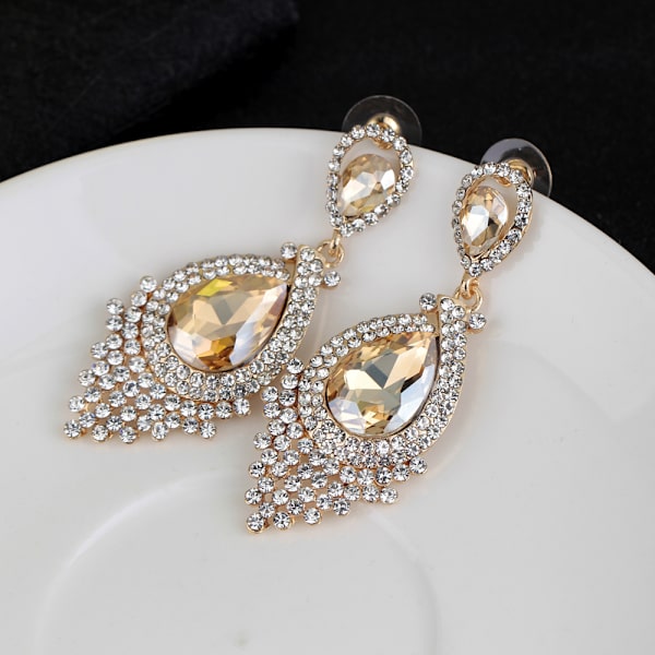 Champagne, Dameøreringer Anheng Sparkle of Water Drop Crystal Rhinestone Smykker Bryllupsgave