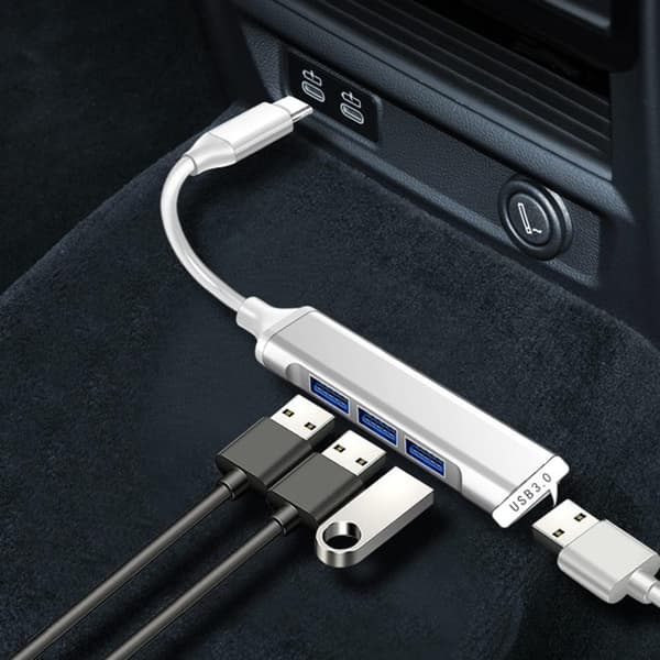 USB C-hub, slank 4-porters hub USB 3.0/2.0-hub med USB A til USB C-adapter