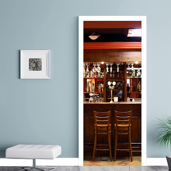 Bar Counter 95x215cm 3D Vinkælder Dørklistermærke Fotomural Trompe l'oeil Vægklistermærker PVC Vandtæt Tapet til Soveværelse Badeværelse Køkken Indretning