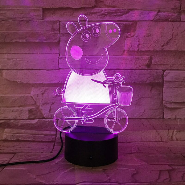 Piggy serie 3d lille bordlampe kreativ vision natlys Valentinsdag gave lampe (gris side farverig nøgle + USB + akryl panel)