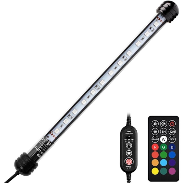28cm LED Akvarielys med Fjernkontroll, Senkbart Lys med Timer for Ferskvannsakvarium, Fullspektrum Belysning for 30-50cm Akvarier