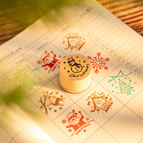 Julefrimerke Julenissen Snøfnugg Hjort God Jul Tretestempel DIY Dekorasjonsstempel 6 stykker per sett