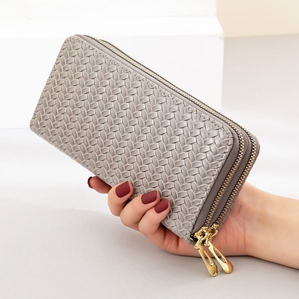 Dame Mode Dobbelt Lynlås Tegnebog Tegnebog Kreditkort Holder Bifold Dame Armbånd Håndledsrem Feriegave