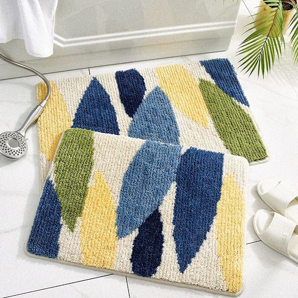 Halkskyddad badrumsmatta, 45 x 65 cm Skogsbladsbadrumsmatta Supermjuk och vattenabsorberande, Maskintvättbar mikrofiberbadrumsmatta för badrum, dusch