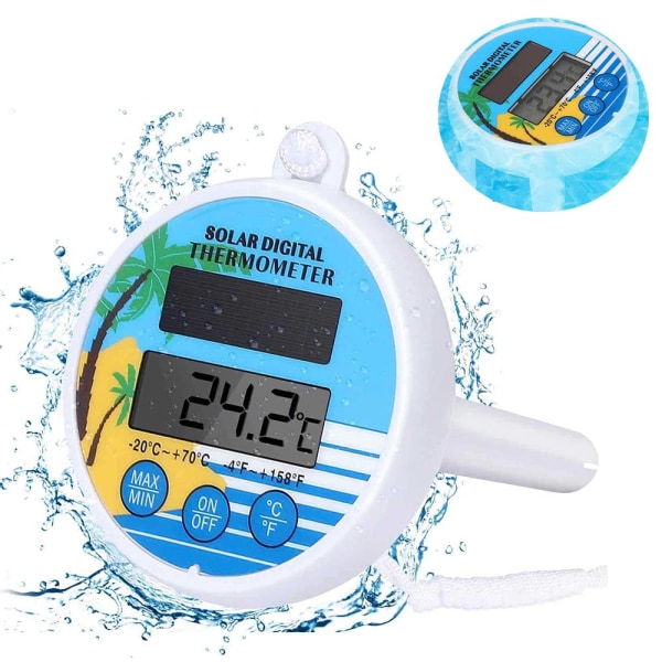 Simtermometer för simbassäng, flytande pooltermometer, digital vattentemperaturmätare med snöre för badtunna, damm, bad, spa