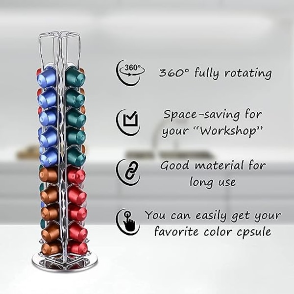 Kapselholder Kompatibel med NespressoOriginal Roterende Dispenser Display Stativ - Til 40 Stykker-Original Kapselholder Opbevaringsplads Besparende Solut