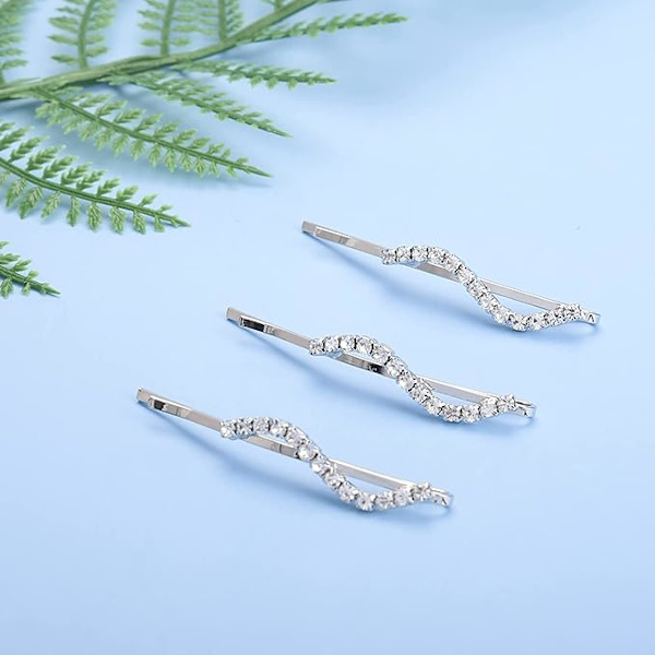 6-delad strass silver metallhårklämma, kristallhårklämma, slim fit Diamante strass för kvinnor och flickor
