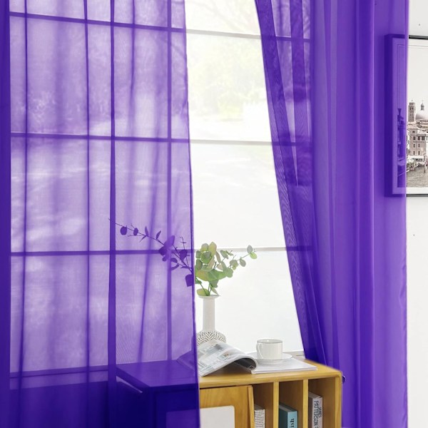 Ensfarvede, transparente gardiner - 140x229 cm stanglomme paneler (sæt med 2) - Hvid/Beige/Sort/Grå/Kaffe/Lilla til soveværelse og køkken