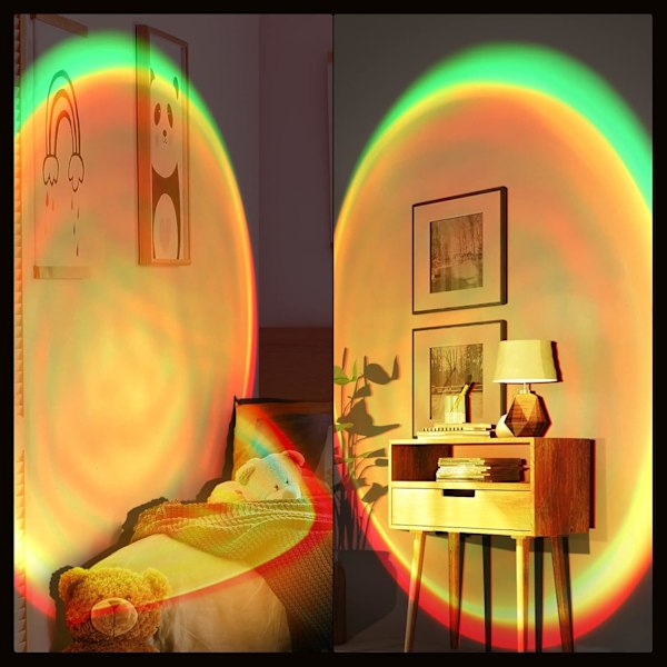 Solnedgang Lampe, Solnedgang Lampe, 16 Farve Projektionslampe med Stativ, Solnedgang Aura, USB Regnbue LED Lampe, Romantisk Visuel Lys, 360 Graders Rotation Nice Gi