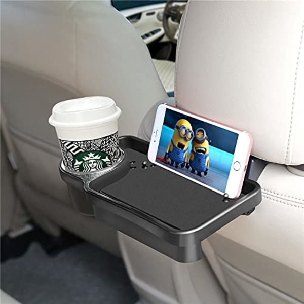 Bägarehållare för baksätet i bilen, hopfällbar bricka för baksätesorganisatör, förvaring av bilplatta, tablethållare, universell bilhuvudstödsbricka, svart, 25,5 cm x 20,2 cm x 7 cm