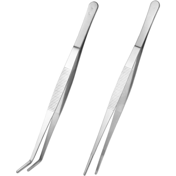 Set of 2 Stainless Steel Tweezers (Silver)