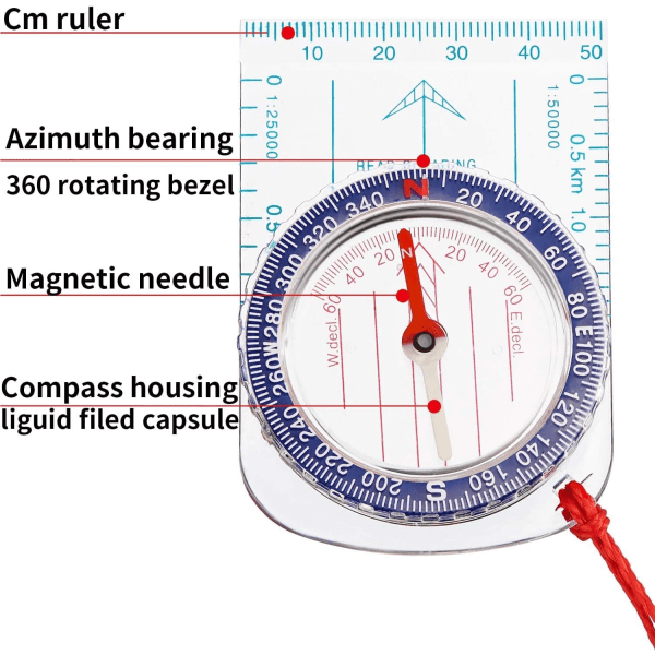 Navigationskompas Boy Scout Kompas Orienteringskompas Kortkompas til Vandring Fiskeri Camping Navigation