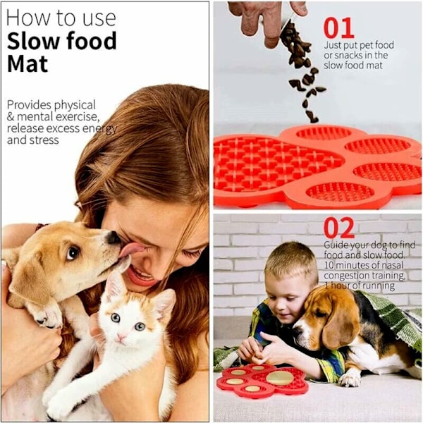 1 st Röd hundslickmatta, långsam hundfoderfördelare, hundslickbuffert, silikon slickbuffert, hundslickbuffert med sugkopp
