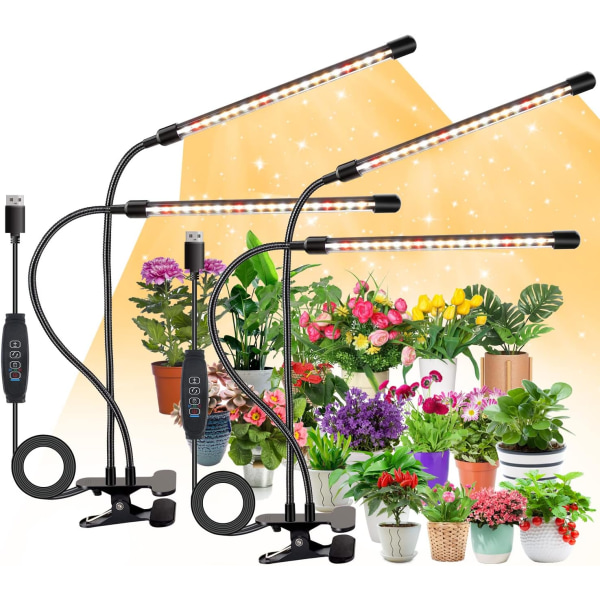 2pcs Plant Lamp (Without Adapter), Full Spectrum Light, 3000K 5000K 660nm for Indoor Plants with 3/9/12H Timer, 10 Brightness, 3 Modes, Ideal for Sm